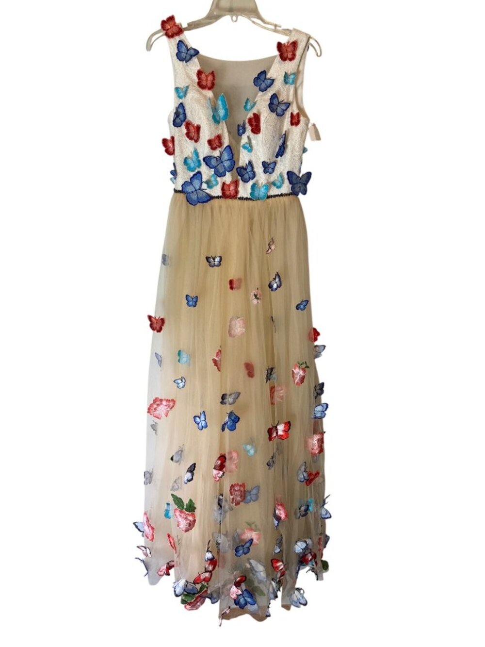 Butterfly Embroidered Tulle Dress Multicolor 3D Appliqué Sleeveless Size 4 - Picture 3 of 8
